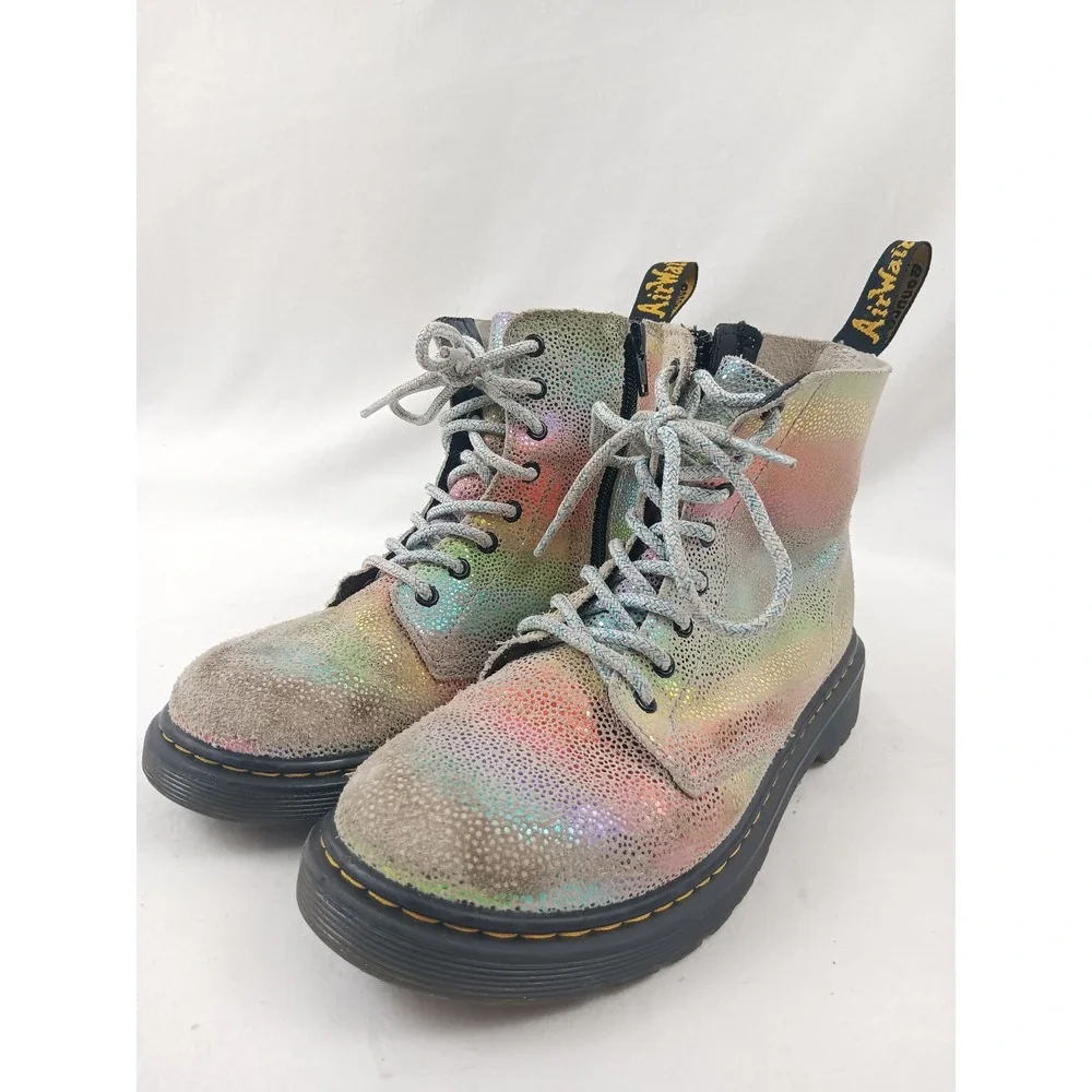 Dr Martens 1460 Pascal Rainbow Glitter Leather Boots Kids Size 3‎ US Gray